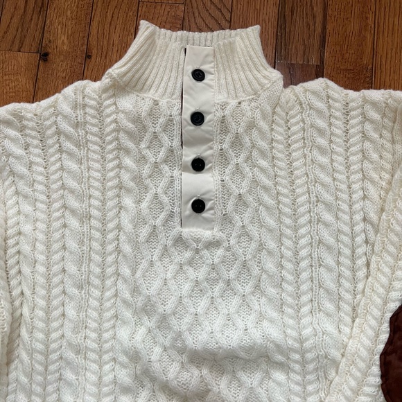 Men’s Sweater, New Size Medium, White with Brown Coller and Elbow Pads - Picture 4 of 8
